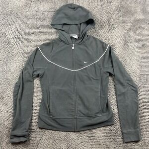 Nike Girls L (12–14) Black Fleece Full Zip Hoodie Jacket Embroidered Swoosh Logo